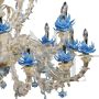 Rezzonico style chandelier in Murano glass with light blue flowers