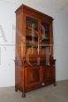 Antique Lombard Charles X bookcase in walnut with blown glass doors