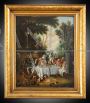 Banquet of aristocrats in the countryside - antique oil painting on canvas, 19th century