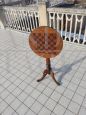 Antique round snap top table with inlaid chessboard, 19th century