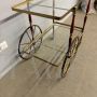 Cesare Lacca serving trolley in brass, glass and burgundy lacquered wood