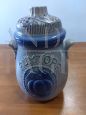 Vintage blue ceramic Rumtopf jar with lid