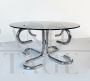 Vintage round design coffee table in steel and smoked glass                            