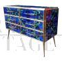 Design dresser in blue glass with lapis lazuli effect with six drawers