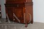 Antique Lombard Charles X bookcase in walnut with blown glass doors