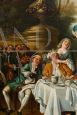 Banquet of aristocrats in the countryside - antique oil painting on canvas, 19th century