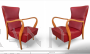 Pair of Art Deco style armchairs in red eco-leather