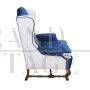 Pair of bergère vintage armchairs in blue and white velvet