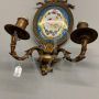 Pair of antique wall lights in bronze and painted Limoges ceramic