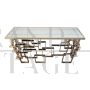 Double-sided console in chrome-gold steel and white Murano glass top