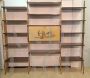 Vintage modular bookcase wall unit in maple and mahogany with print