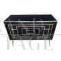 Dresser with two drawers in black Murano glass with golden geometries