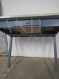 Vintage kitchen table in blue lacquered fir