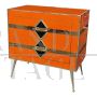 Art deco style bedside cabinet in orange glass with geometries