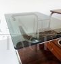 Vintage trolley coffee table in smoked glass, steel and wood with bottle holder