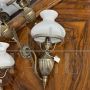 Set of four vintage opaline glass and brass wall lights, Italy 1960s