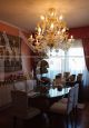 Large and sumptuous chandelier in transparent and gold Murano glass