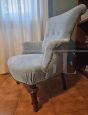 Antique granny bedroom armchair in light blue velvet