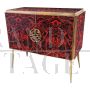 Two-door sideboard in red and black colored glass