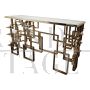 Double-sided console in chrome-gold steel and white Murano glass top