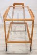 Vintage bar trolley in beech wood and glass, 1950s