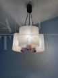 Scandinavian design chandelier from the 70s in glass and teak