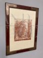 Antique painting drawing with landscape and architecture in red pencil