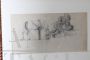 Pair of antique paintings with pencil drawings, signed     