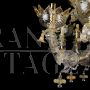 Rezzonico style chandelier in golden crystal Murano glass