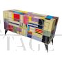 Low dresser with six drawers in multicolored glass