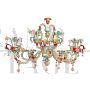 Rezzonico style chandelier in Murano glass in the colors of the Venice Carnival