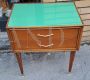 Vintage teak bedside table with green glass top