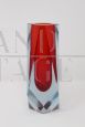 1960s vase in faceted red submerged Murano glass