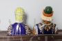 Pair of majolica sculptures by Minghetti with busts of Renaissance nobles