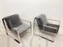 Minimalist design armchairs in metal and dark gray fabric 