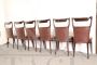 Six unique Vittorio Dassi 1950s chairs in wood and Skai