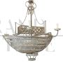 Large boat-shaped chandelier covered with Murano glass beads and tiles