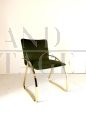 Design cantilever office chair in golden steel and green velvet, Italy 1970s