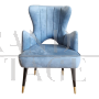 Art deco style armchair in light blue velvet