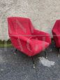 Pair of Gigi Radice style design armchairs in red bouclé wool, 1960s