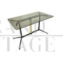 Vintage steel and brass coffee table with smoked glass top