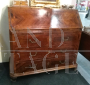 Antique chest of drawers with drop-down desk, veneered in olive wood