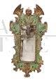 Gothic style mirror in green and gold lacquered wood, 1980s  