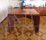 Extendable square table in solid walnut + 4 leather chairs, Italy 1970s