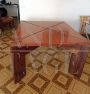 Extendable square table in solid walnut + 4 leather chairs, Italy 1970s