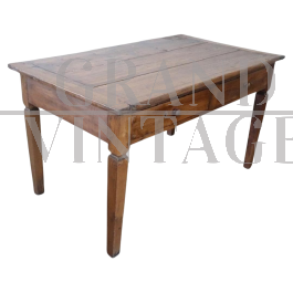 Tavolo antico rustico in legno di pioppo dell'800 con due cassetti