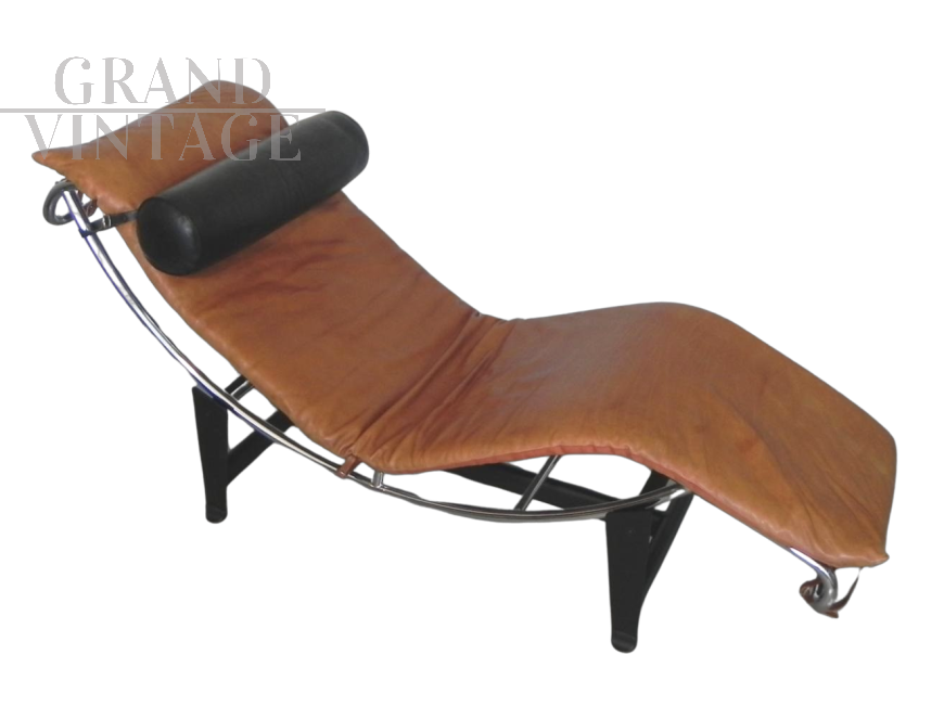 Chaise longue di ispirazione Bauhaus in pelle marrone cognac, anni '80                            