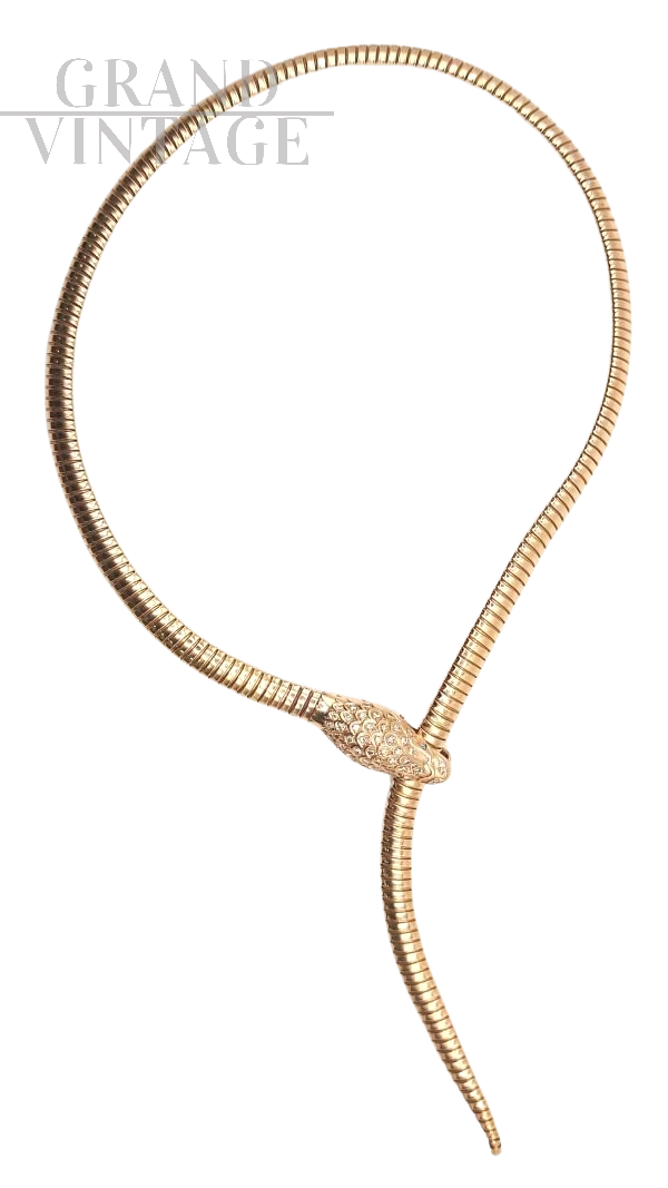 Collana vintage a forma di serpente in oro rosa                            