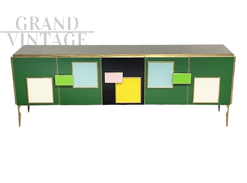 Credenza madia a 5 porte in vetro verde                            