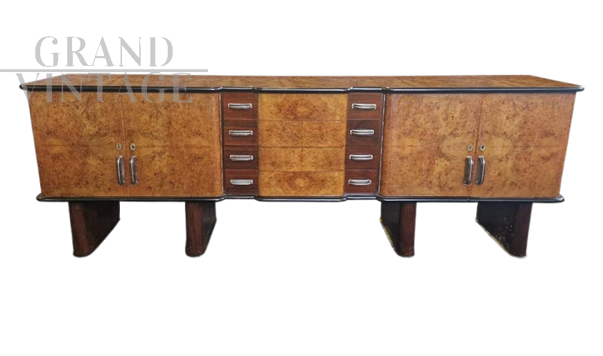 Credenza lunga madia Art Déco Italiana anni '30                            